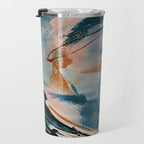 Drift 6: a bold mixed media piece in blues, brown, pink and red Travel Mug Gallery Image 3