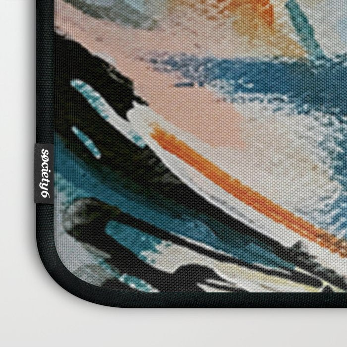 Drift 6: a bold mixed media piece in blues, brown, pink and red Laptop Sleeve Gallery Image 3