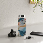 Drift 6: a bold mixed media piece in blues, brown, pink and red Water Bottle Gallery Image 5