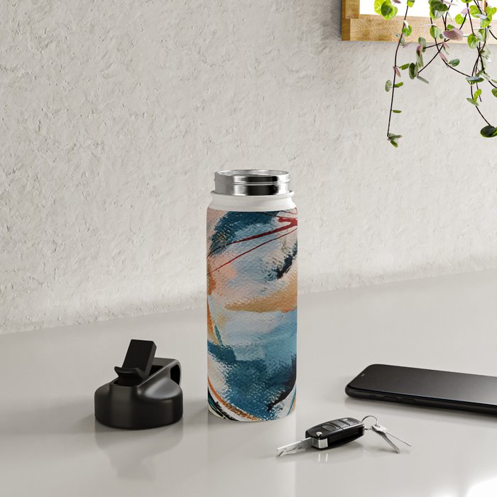 Drift 6: a bold mixed media piece in blues, brown, pink and red Water Bottle Gallery Image 5