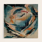 Drift 6: a bold mixed media piece in blues, brown, pink and red Wood Wall Art Gallery Image 1