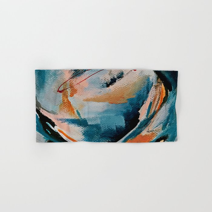 Drift 6: a bold mixed media piece in blues, brown, pink and red Bath Towel Gallery Image 1