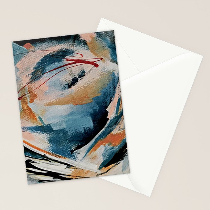 Drift 6: a bold mixed media piece in blues, brown, pink and red Stationery Card Gallery Image 2
