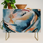 Drift 6: a bold mixed media piece in blues, brown, pink and red Credenza Gallery Image 1