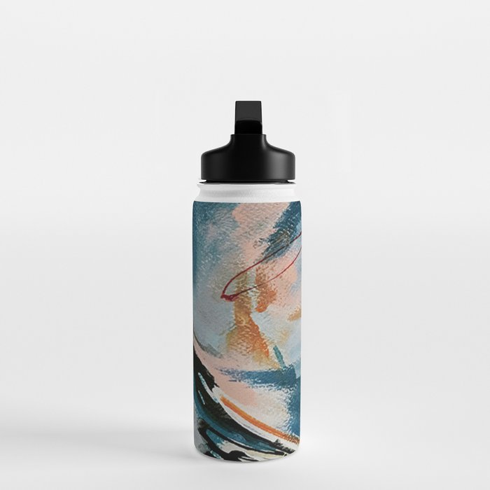 Drift 6: a bold mixed media piece in blues, brown, pink and red Water Bottle Gallery Image 3