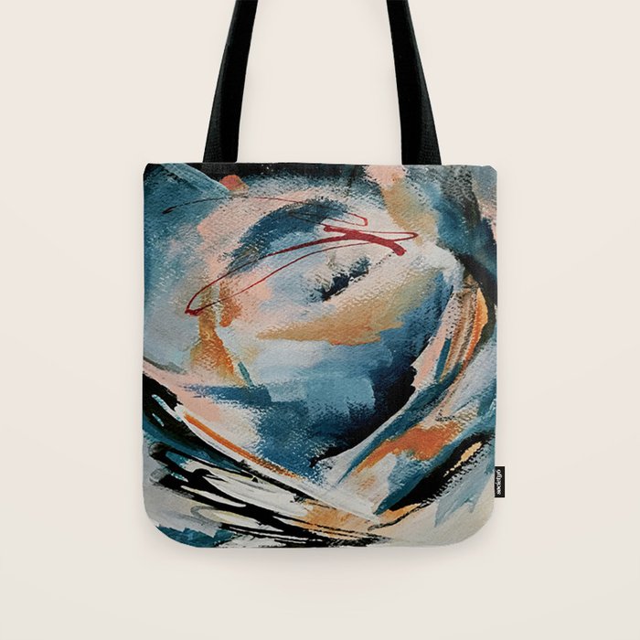Drift 6: a bold mixed media piece in blues, brown, pink and red Tote Bag Gallery Image 1