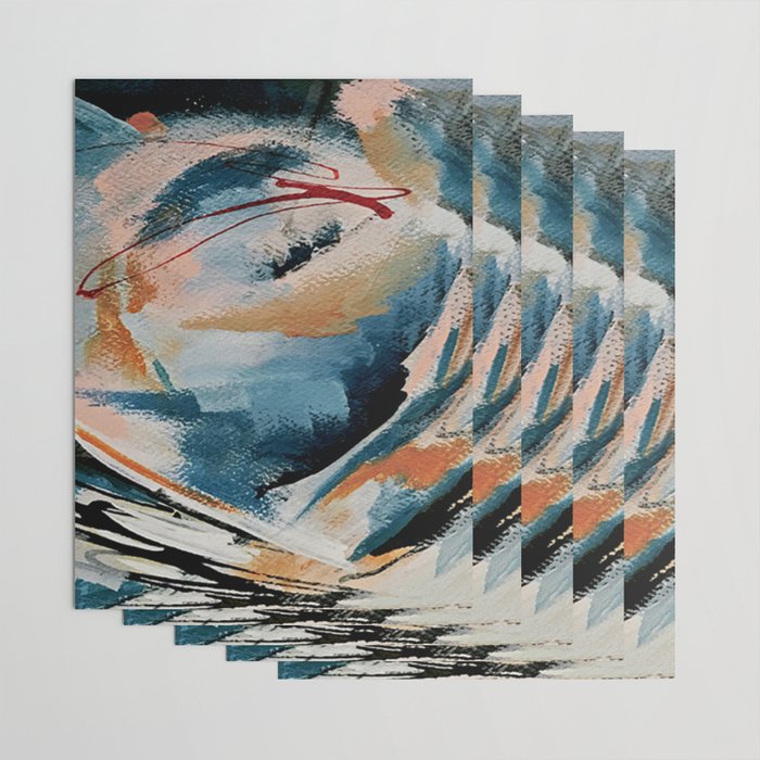 Drift 6: a bold mixed media piece in blues, brown, pink and red Wrapping Paper Gallery Image 3
