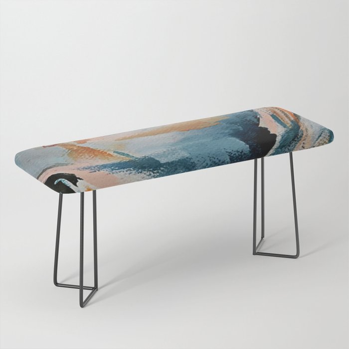 Drift 6: a bold mixed media piece in blues, brown, pink and red Bench Gallery Image 1