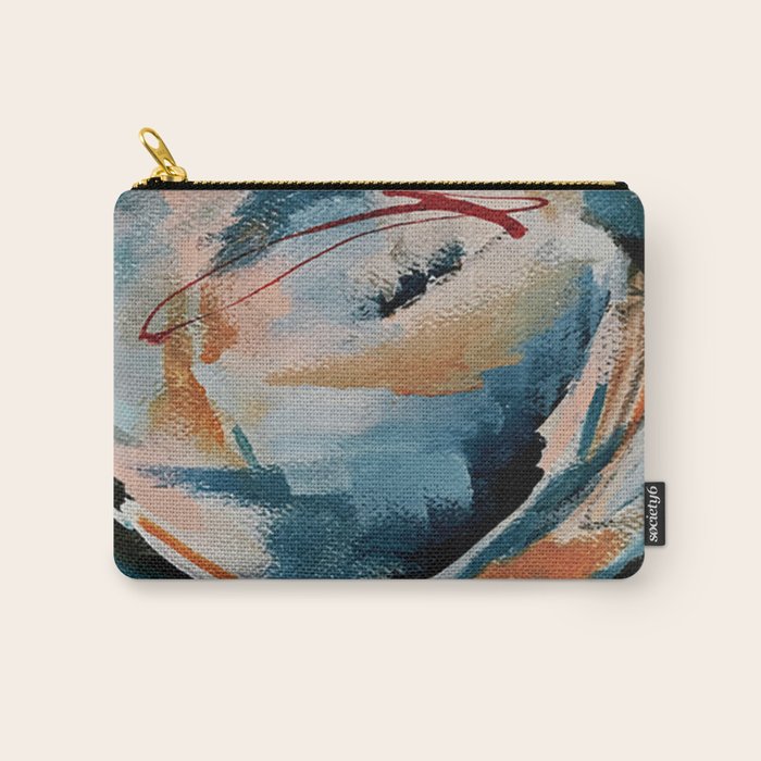 Drift 6: a bold mixed media piece in blues, brown, pink and red Carry All Pouch Gallery Image 1
