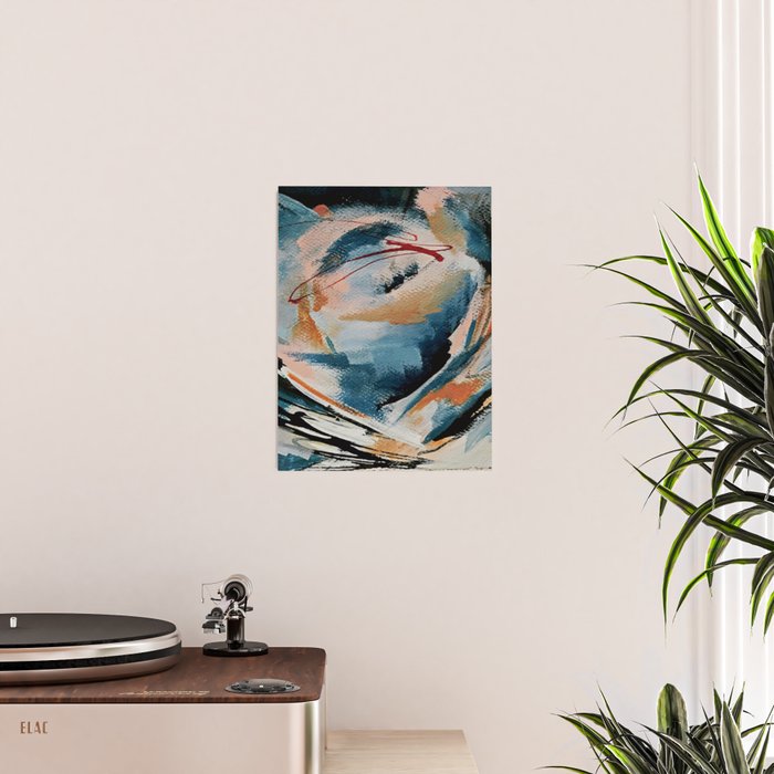 Drift 6: a bold mixed media piece in blues, brown, pink and red Poster Gallery Image 2