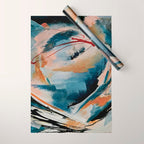 Drift 6: a bold mixed media piece in blues, brown, pink and red Wrapping Paper Gallery Image 1
