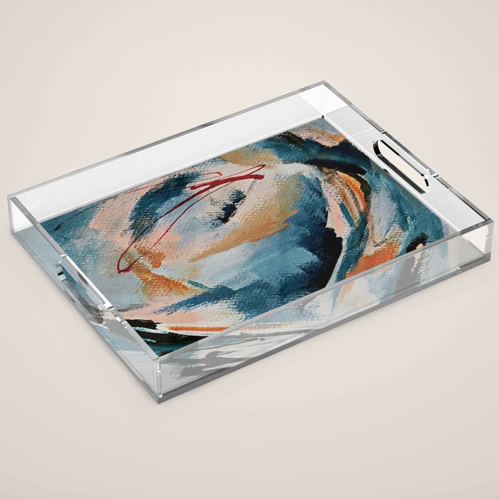 Drift 6: a bold mixed media piece in blues, brown, pink and red Acrylic Tray Gallery Image 1