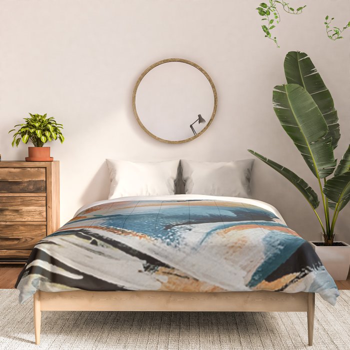 Drift 6: a bold mixed media piece in blues, brown, pink and red Comforter Gallery Image 3