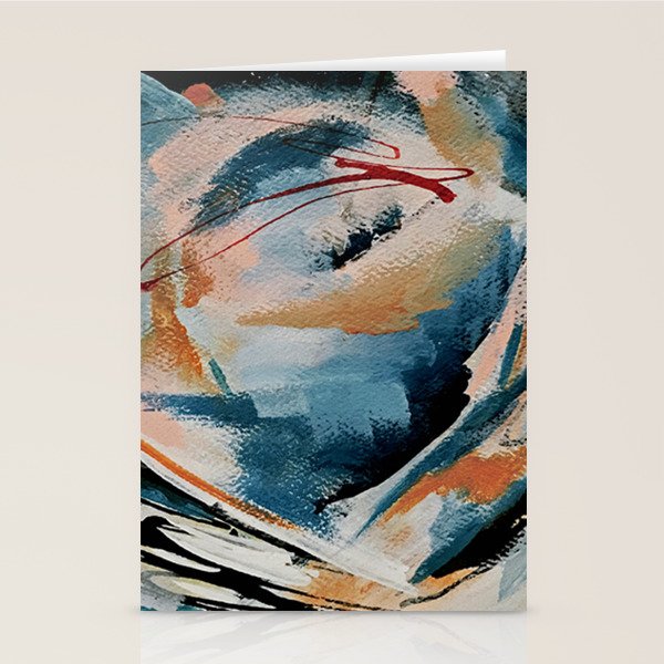 Drift 6: a bold mixed media piece in blues, brown, pink and red Stationery Card Gallery Image 2