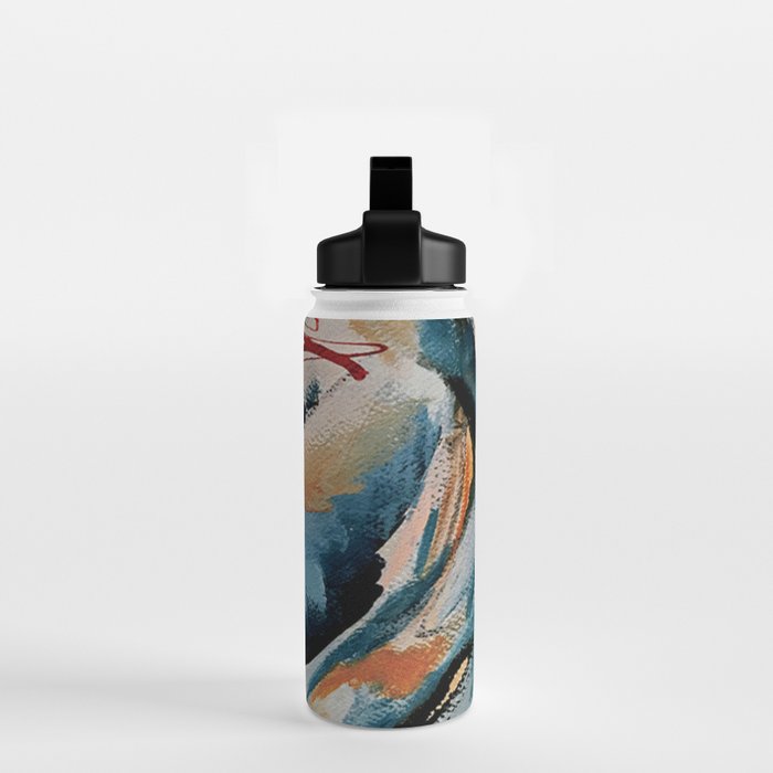 Drift 6: a bold mixed media piece in blues, brown, pink and red Water Bottle Gallery Image 2