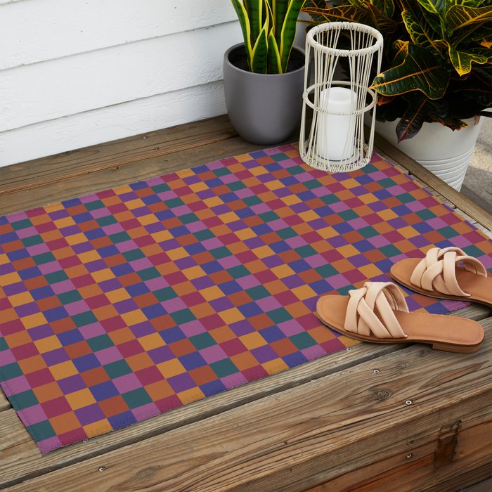 Checkered Multicolor Pattern XVIII Colorful Vibrant Outdoor Rug Gallery Image 2