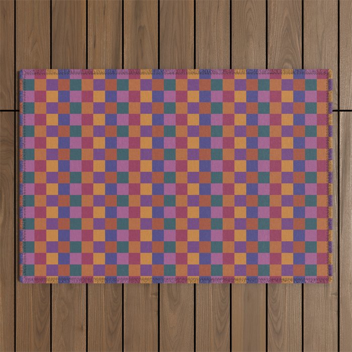 Checkered Multicolor Pattern XVIII Colorful Vibrant Outdoor Rug Gallery Image 1