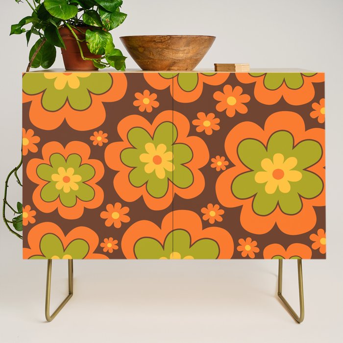 Colorful Retro Flower Pattern 592 Credenza Gallery Image 1