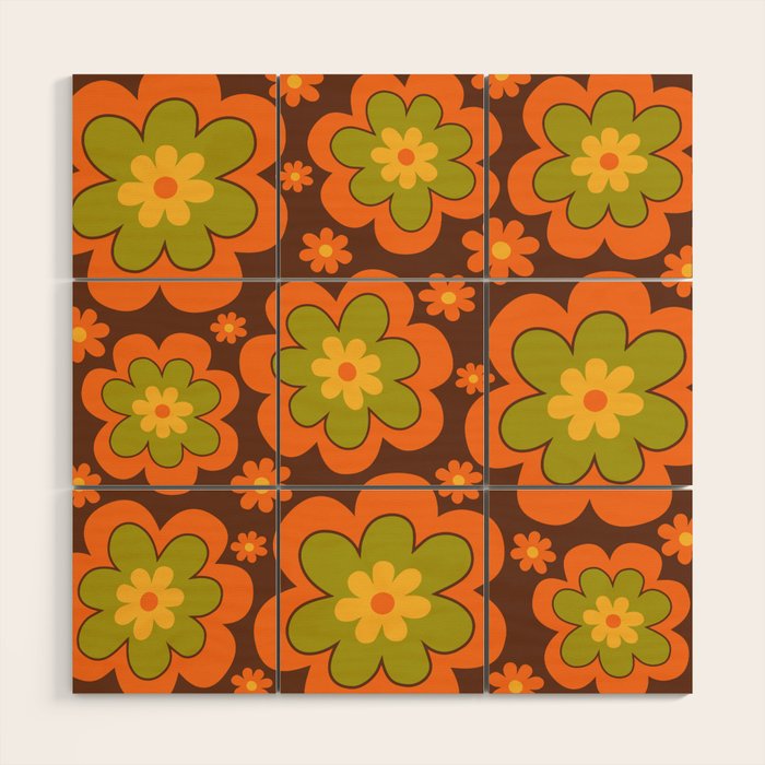 Colorful Retro Flower Pattern 592 Wood Wall Art Gallery Image 1