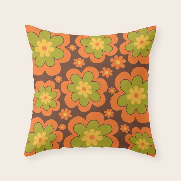 Colorful Retro Flower Pattern 592 Throw Pillow Gallery Image 6