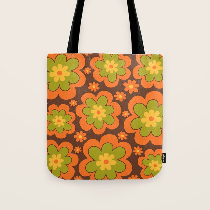 Colorful Retro Flower Pattern 592 Tote Bag Gallery Image 1