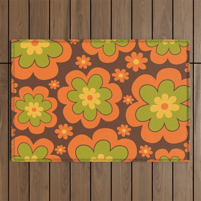 Colorful Retro Flower Pattern 592 Outdoor Rug Gallery Image 1