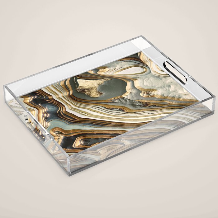 White Gold Agate Abstract Acrylic Tray Gallery Image 1