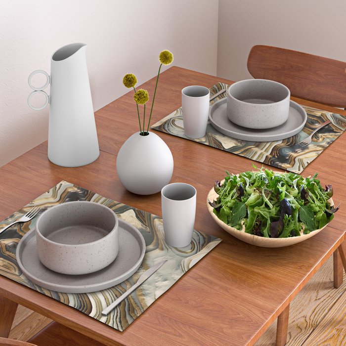 White Gold Agate Abstract Placemat Gallery Image 2