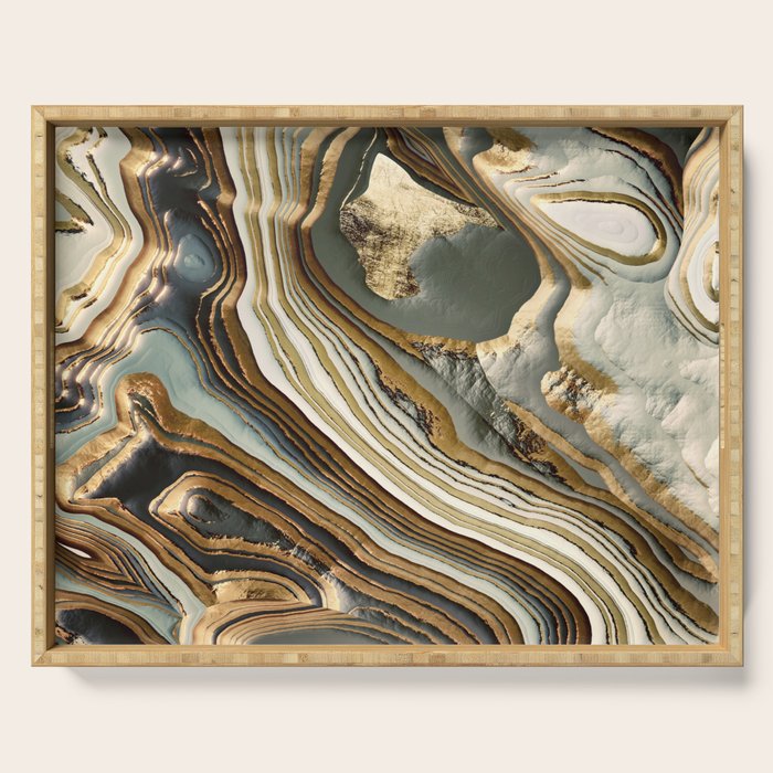 White Gold Agate Abstract Serving Tray Gallery Image 1