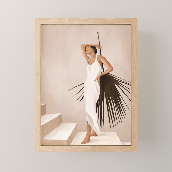 Minimal Woman with a Palm Leaf Mini Art Print Gallery Image 1