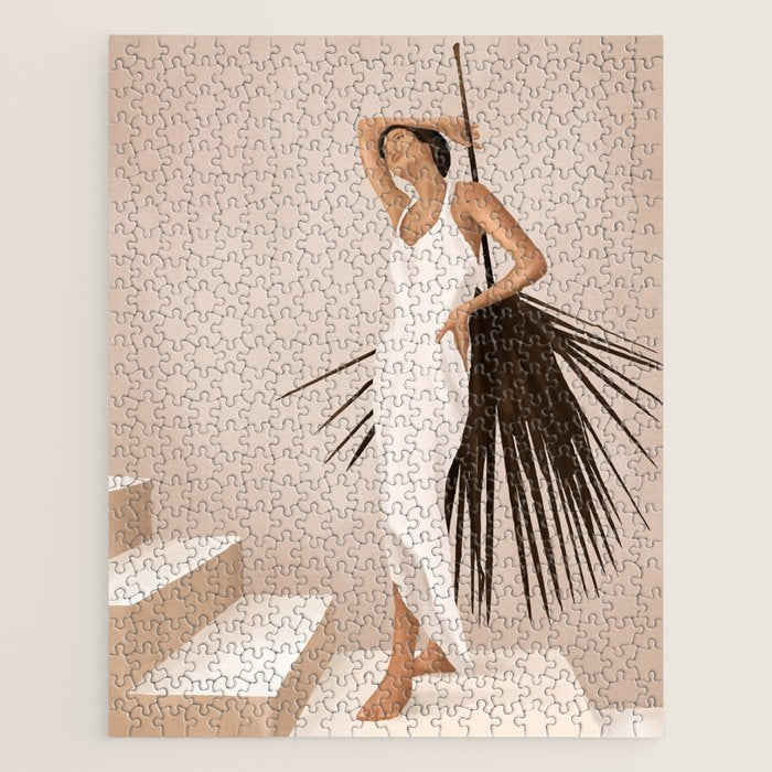 Minimal Woman with a Palm Leaf Jigsaw Puzzle Gallery Image 1