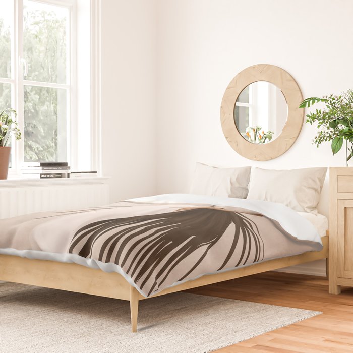 Minimal Woman with a Palm Leaf Duvet Cover Gallery Image 2