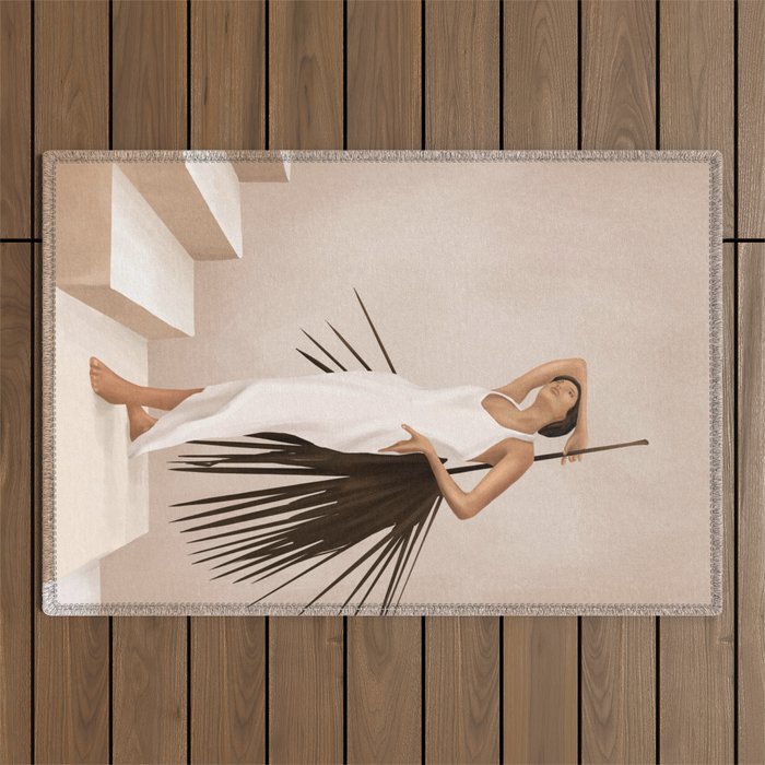 Minimal Woman with a Palm Leaf Outdoor Rug Gallery Image 1