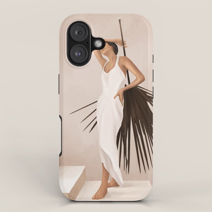 Minimal Woman with a Palm Leaf iPhone Case Gallery Image 1