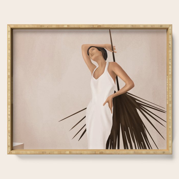 Minimal Woman with a Palm Leaf Serving Tray Gallery Image 1