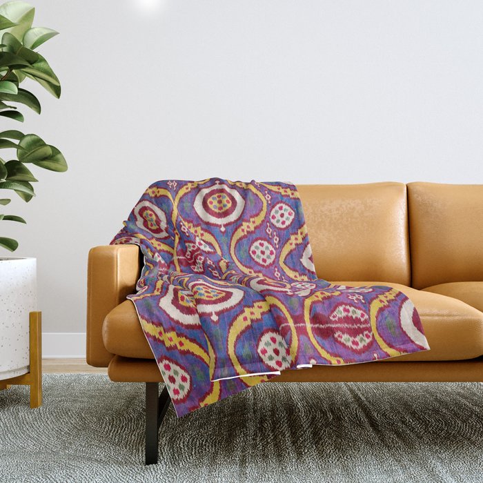 Silk Ikat Uzbekistan Parda Print Throw Blanket Gallery Image 1