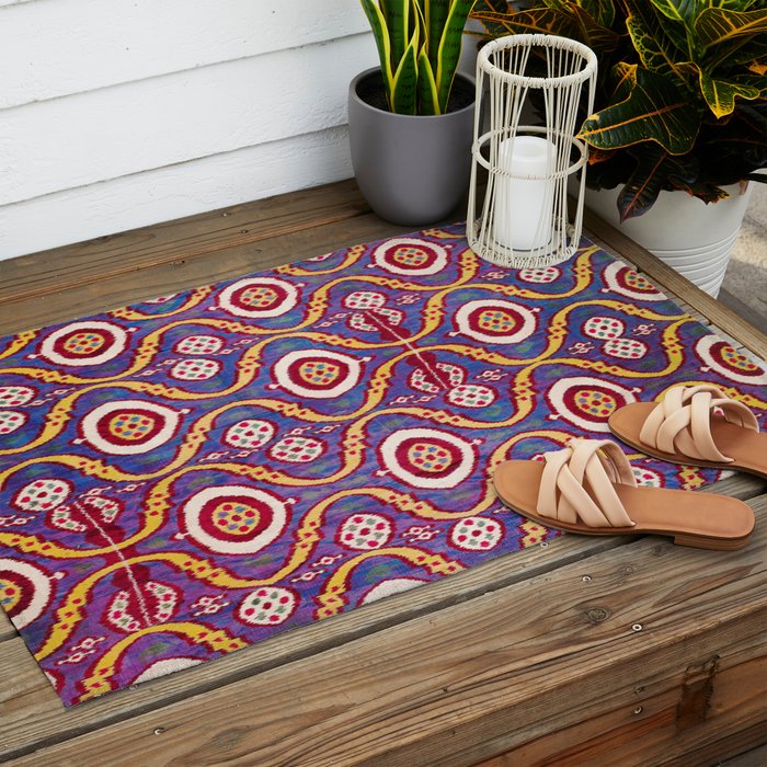 Silk Ikat Uzbekistan Parda Print Outdoor Rug Gallery Image 2