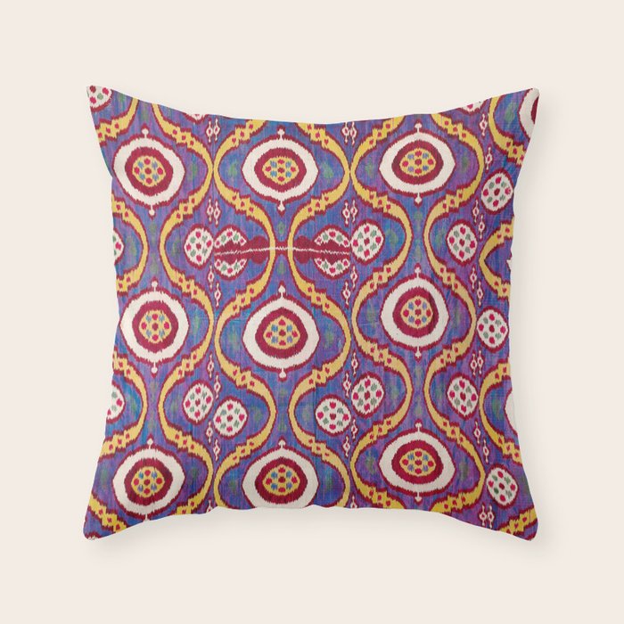 Silk Ikat Uzbekistan Parda Print Throw Pillow Gallery Image 1