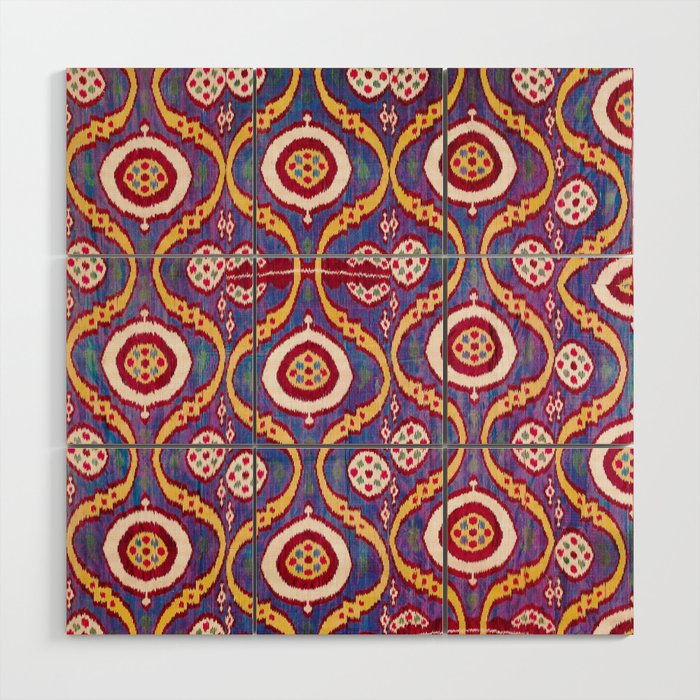 Silk Ikat Uzbekistan Parda Print Wood Wall Art Gallery Image 1