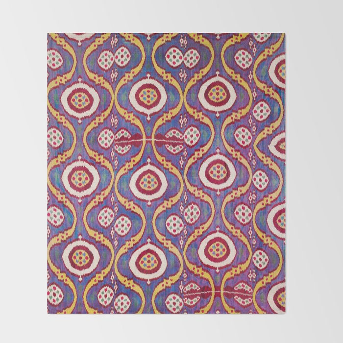 Silk Ikat Uzbekistan Parda Print Throw Blanket Gallery Image 2