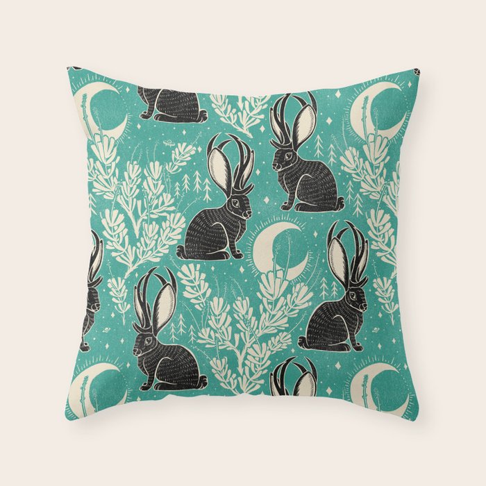 Jackalope - teal & black Throw Pillow Gallery Image 6