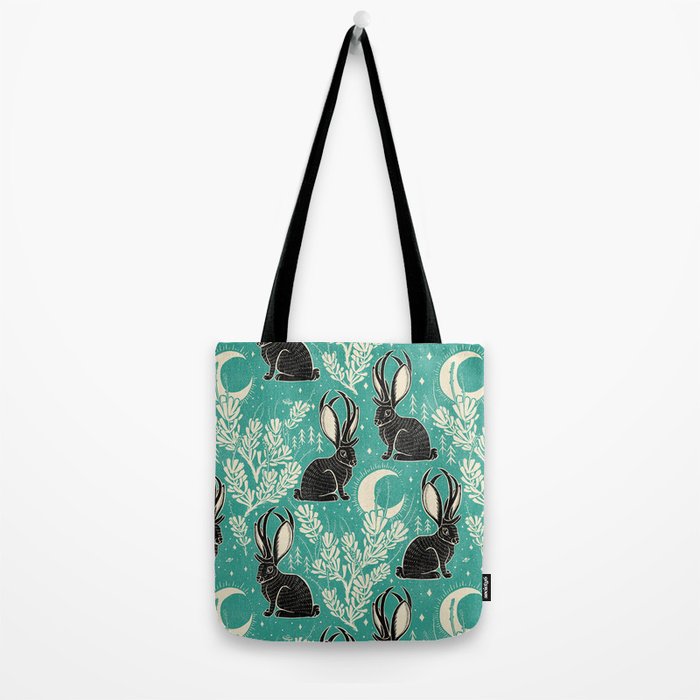 Jackalope - teal & black Tote Bag Gallery Image 2