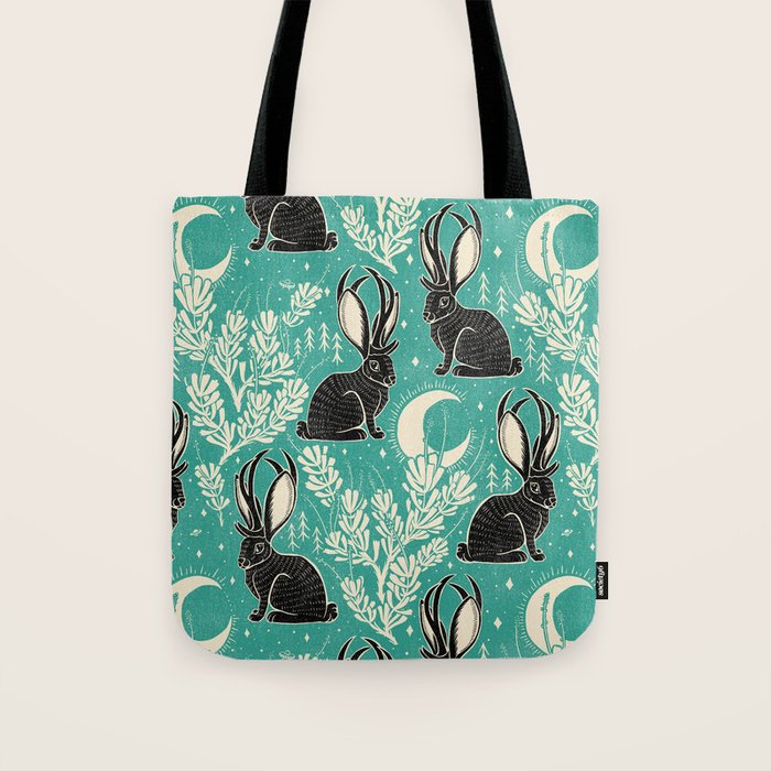 Jackalope - teal & black Tote Bag Gallery Image 1