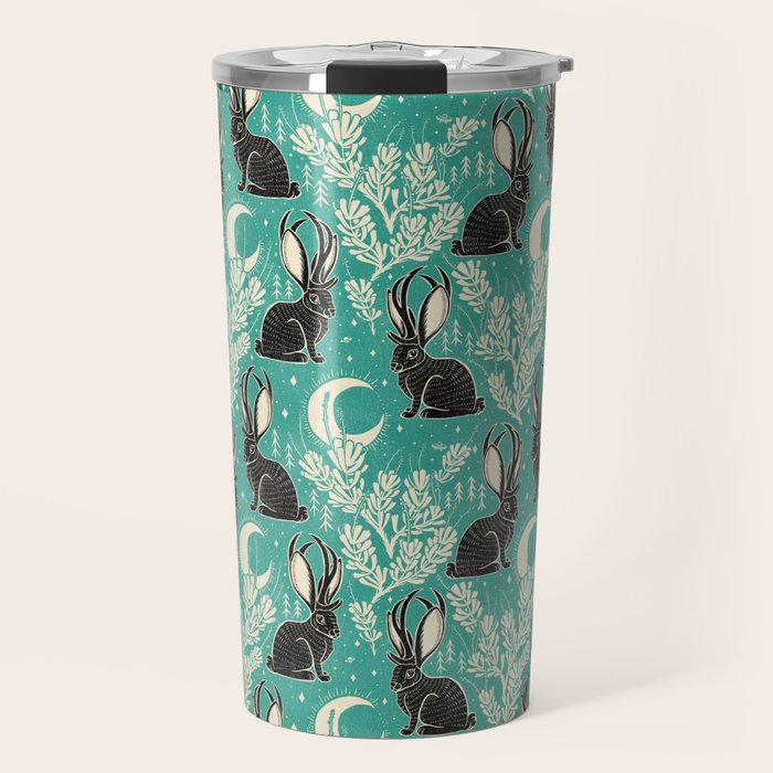 Jackalope - teal & black Travel Mug