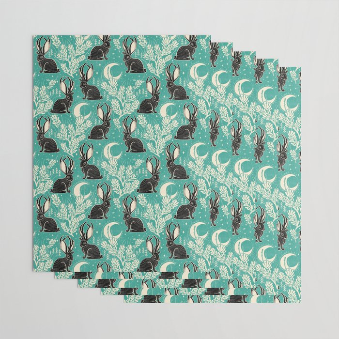 Jackalope - teal & black Wrapping Paper Gallery Image 3