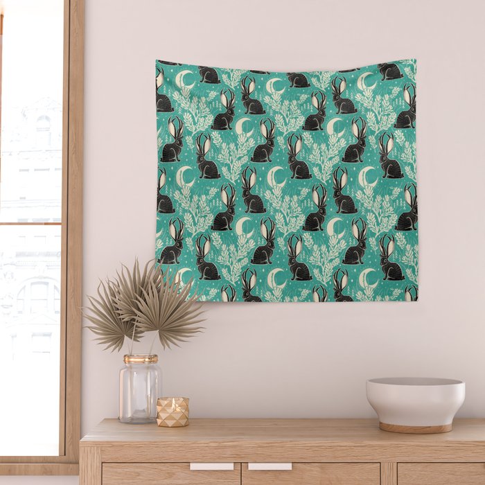 Jackalope - teal & black Wall Tapestry Gallery Image 2