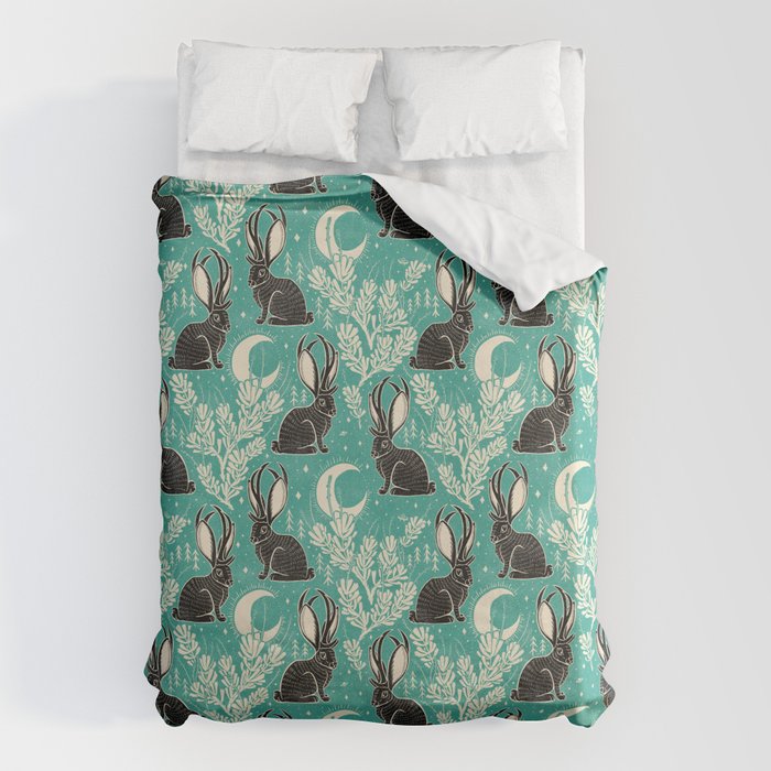 Jackalope - teal & black Duvet Cover Gallery Image 1
