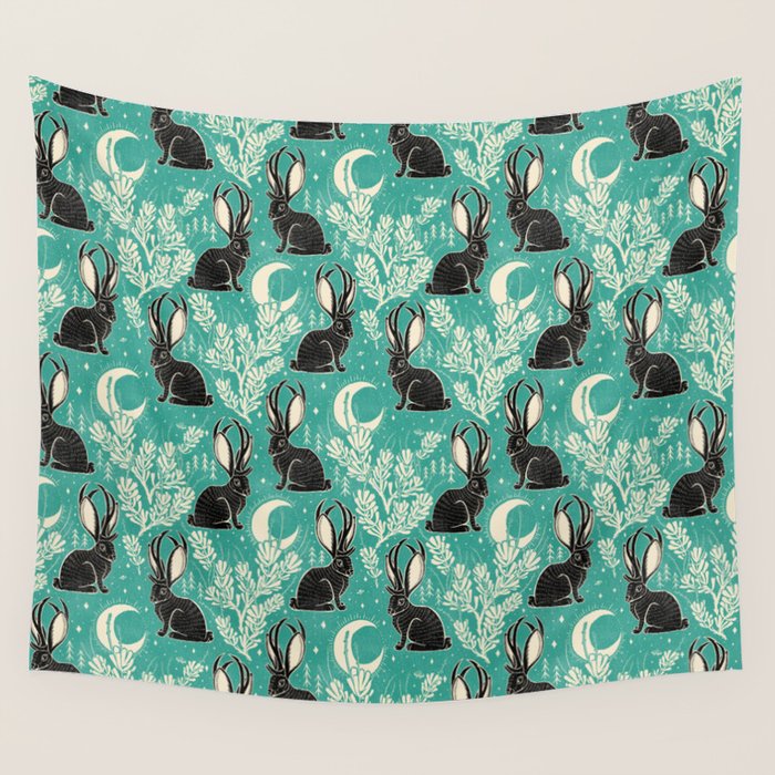 Jackalope - teal & black Wall Tapestry Gallery Image 4