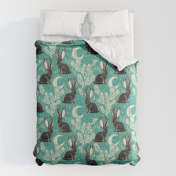 Jackalope - teal & black Comforter Gallery Image 1