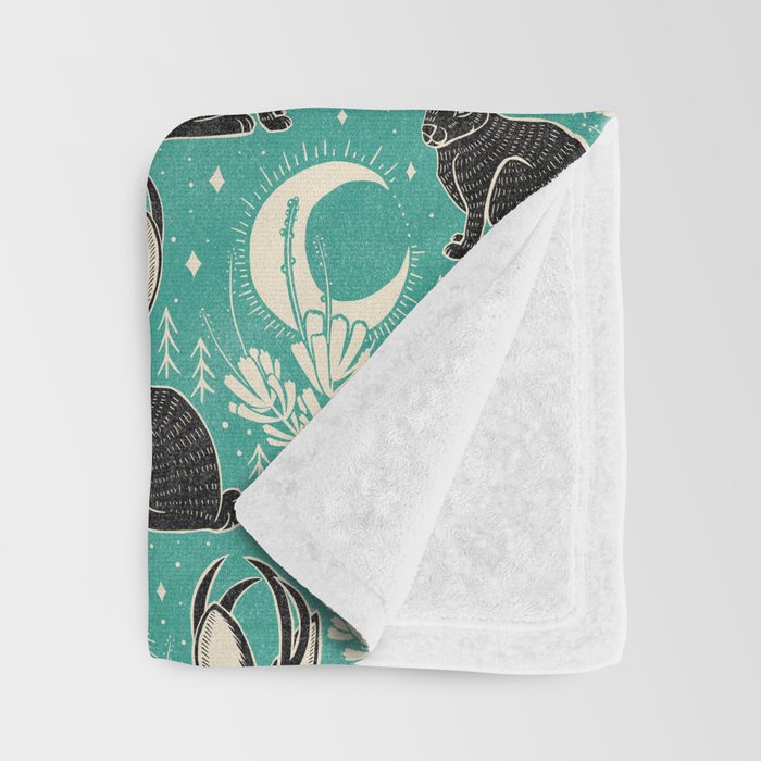 Jackalope - teal & black Throw Blanket Gallery Image 3